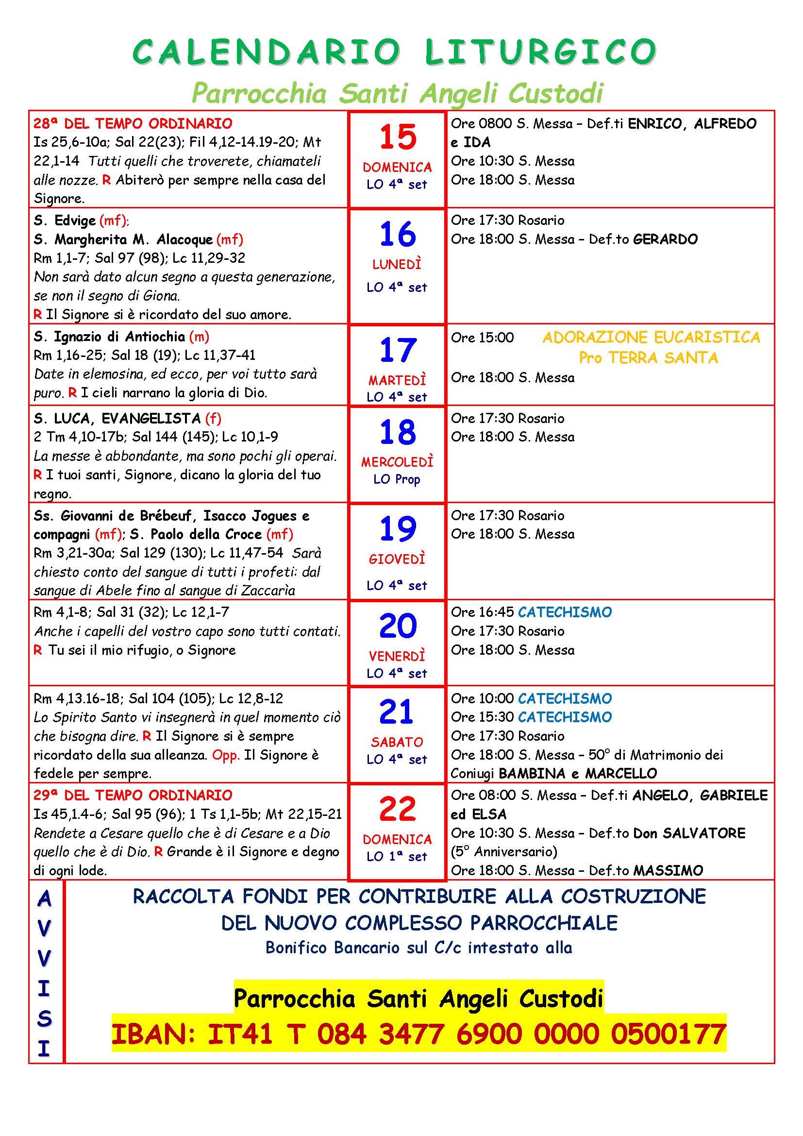 CALENDARIO SETTIMANALE